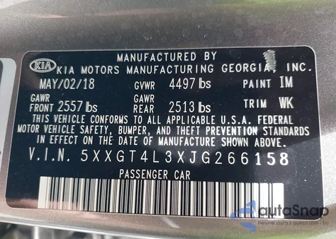 2018 Kia Optima Lx z USA, uszkodzony, nr VIN 5XXGT4L3XJG266158